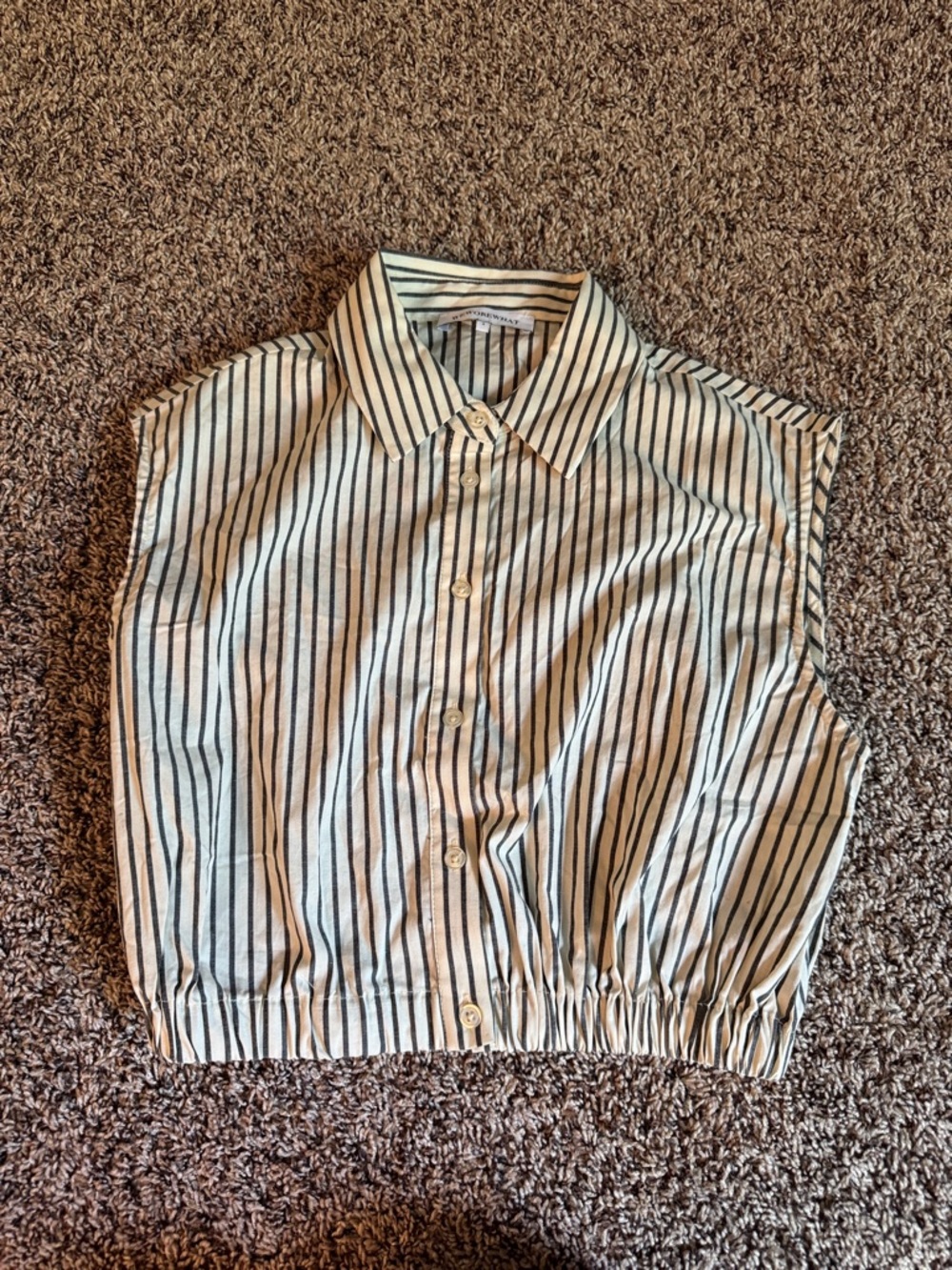 We Wore What Sleeveless Button-Front Top in Cream with Blue Stripes